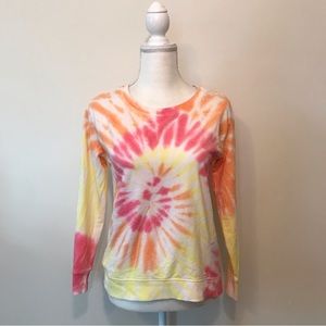 Anthro Jane & Delancey Tie Dye Long Sleeve Crewneck Sweatshirt Orange Yellow XS